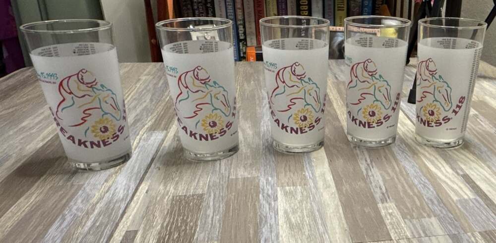 Set of 5 1993 Preakness Stakes 118th Mint Julep Glasses Pimlico Horse Racing